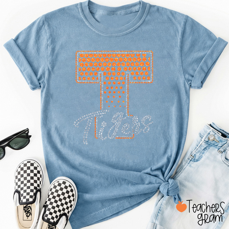 Personalized Mascot Rhinestone Varsity Letter Script Teacher T-Shirt