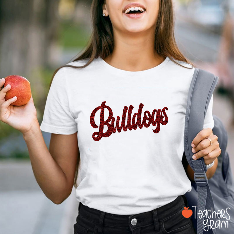 Personalized Glitter Script Teacher T‑Shirt