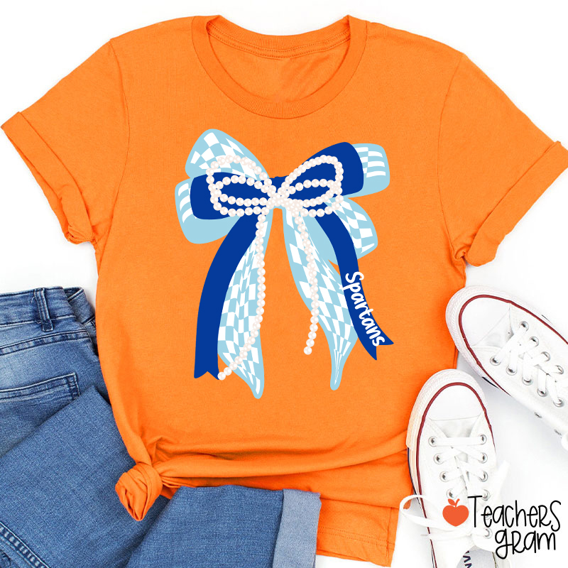 Personalized Mascot Cute Bow School Spirit Graphic Teacher T‑Shirt