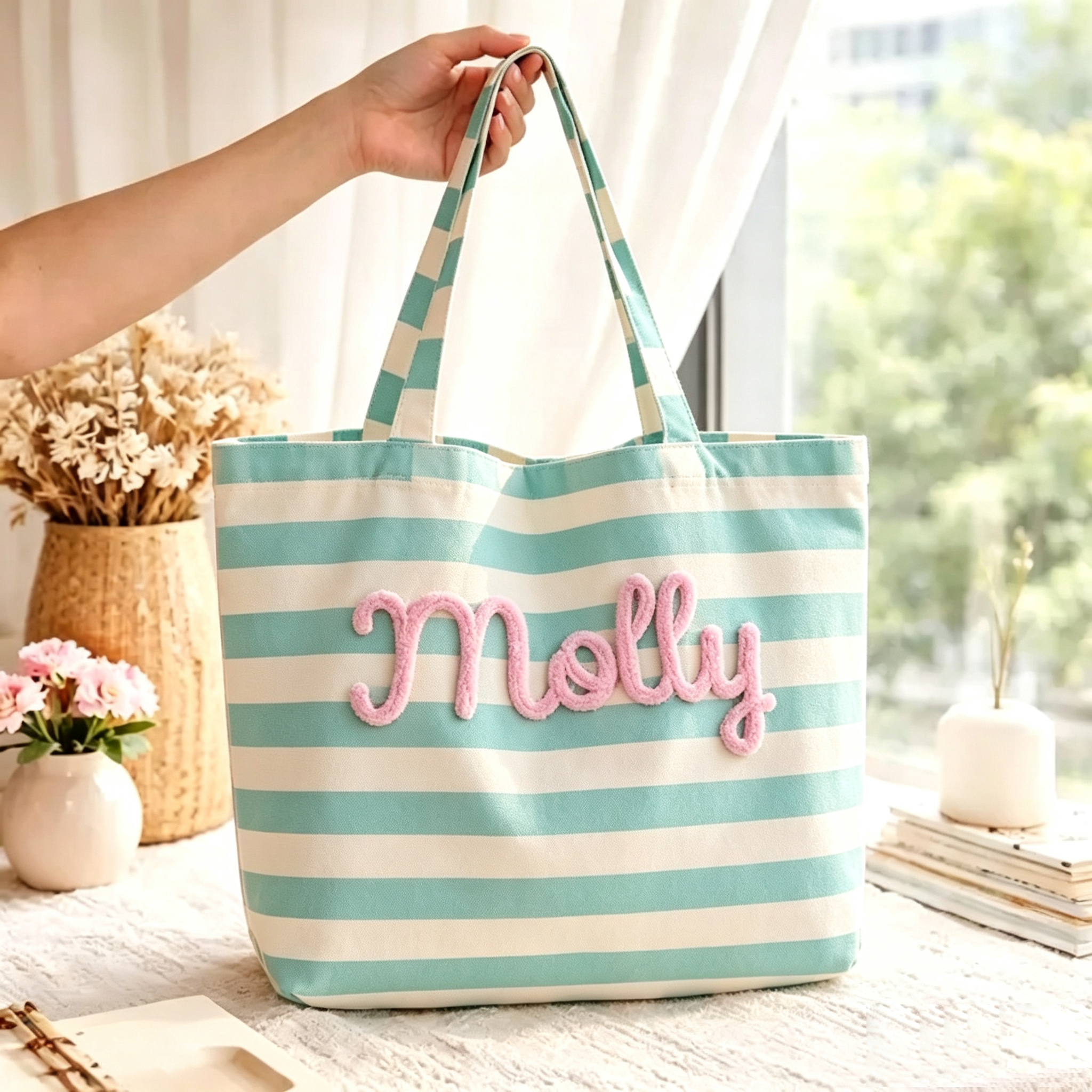 Personalized Embroidered Beach Tote Bag