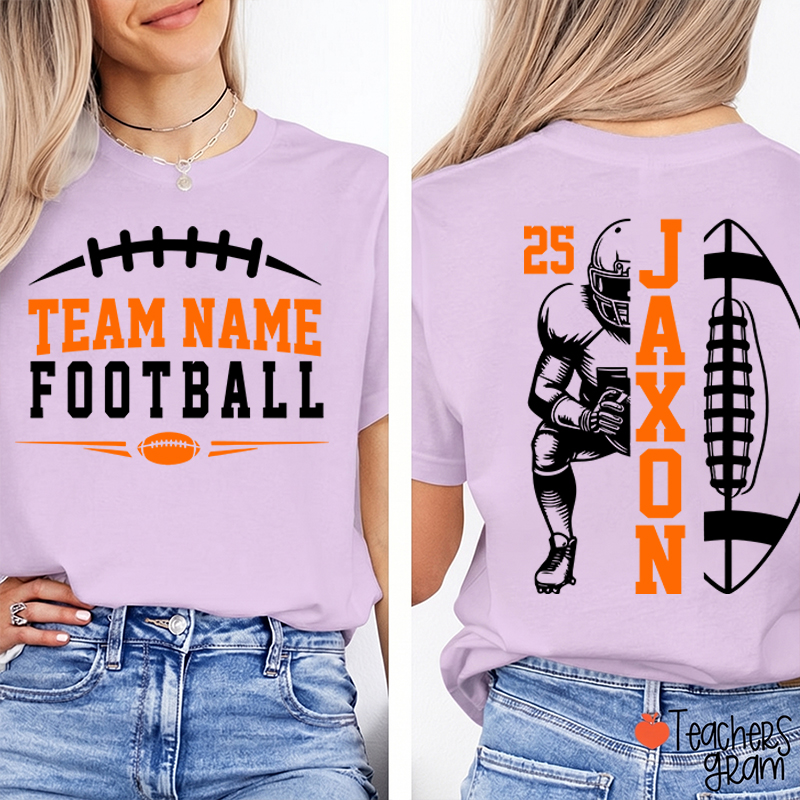 Personalized Team Name Football Season Game Day Teacher Two Sided T-Shirt