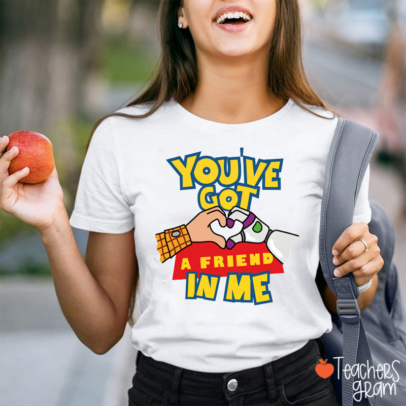 You've Got A Friend In Me Cartoon Cowboy Astronaut Hand Heart Friendship Teacher T-Shirt