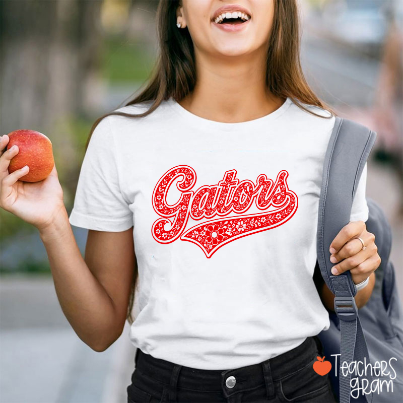 Personalized Mascot Floral Script Teacher T-Shirt