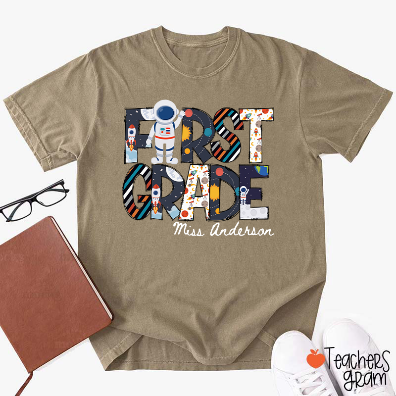 Personalized Grade Name Outer Space Astronaut Teacher T-Shirt