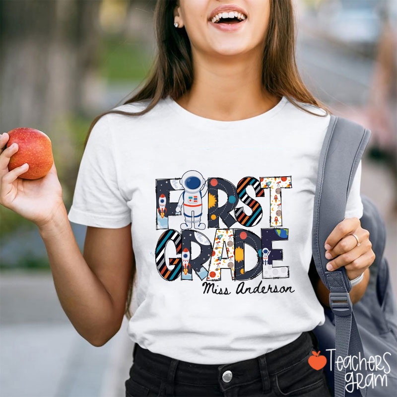Personalized Grade Name Outer Space Astronaut Teacher T-Shirt