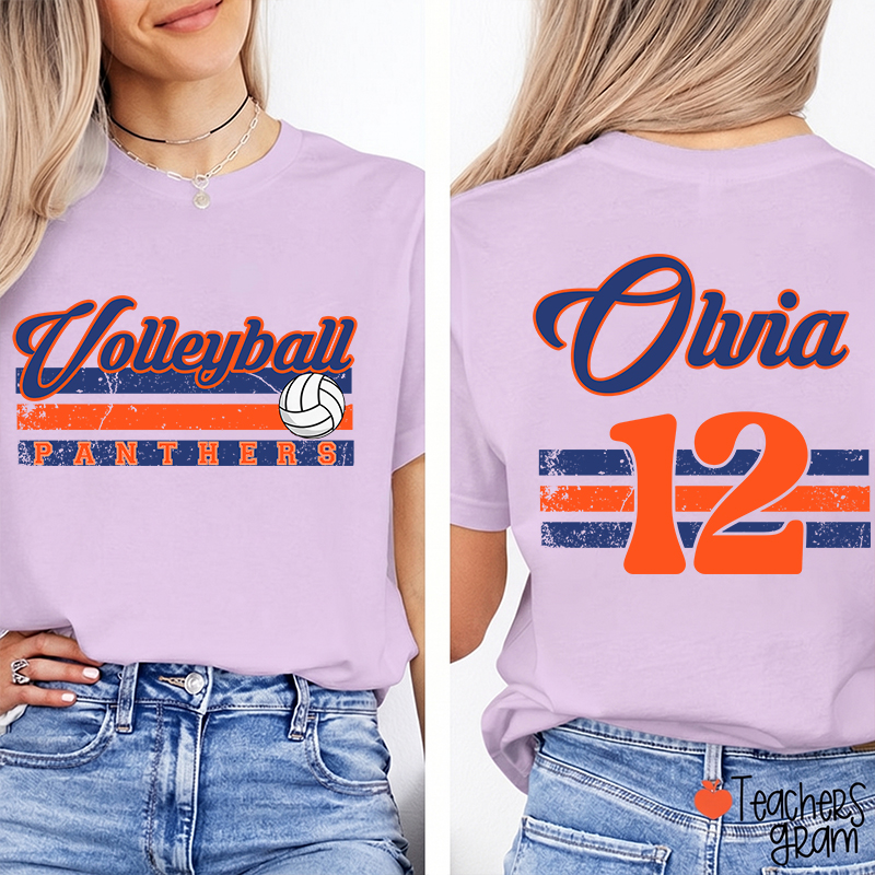 Personalized Name And Number Teacher Two Sided T-Shirt