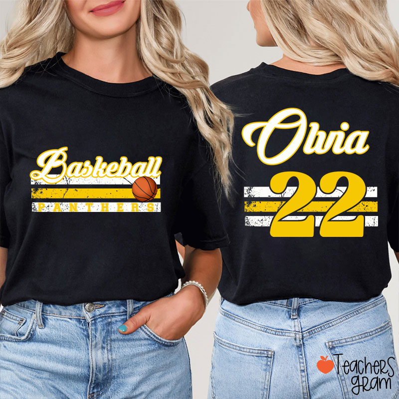 Personalized Name And Number Teacher Two Sided T-Shirt