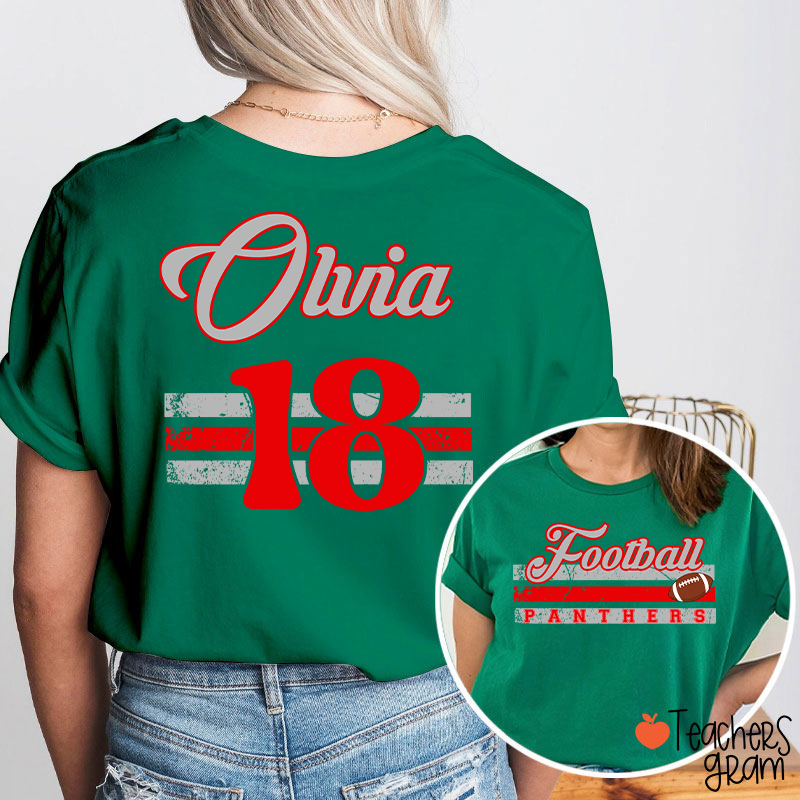 Personalized Name And Number Teacher Two Sided T-Shirt