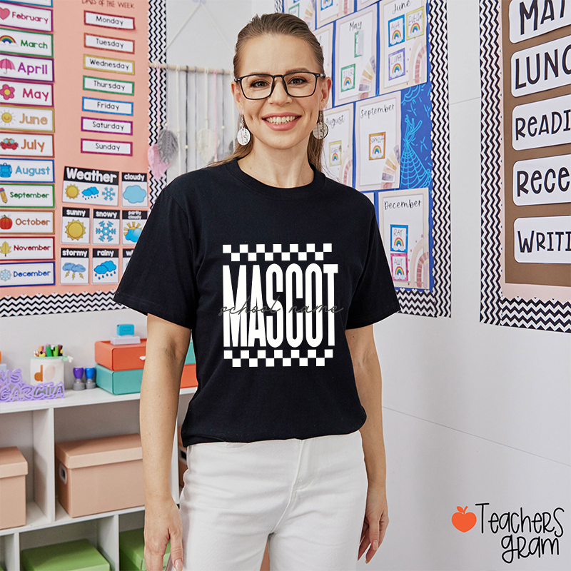 Personalized Mascot Sport Checkered Script Teacher T-Shirt