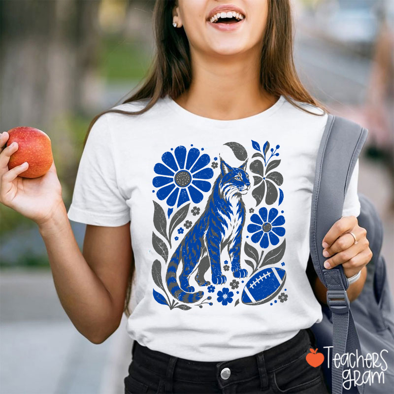 Personalized Mascot Floral Football Vintage Graphic Teacher T‑Shirt