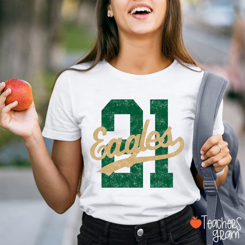 Personalized Mascot Distressed Sport Number Teacher T‑Shirt