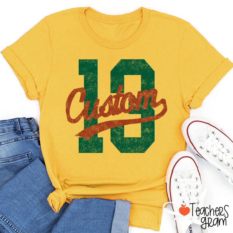 Personalized Mascot Distressed Sport Number Teacher T‑Shirt
