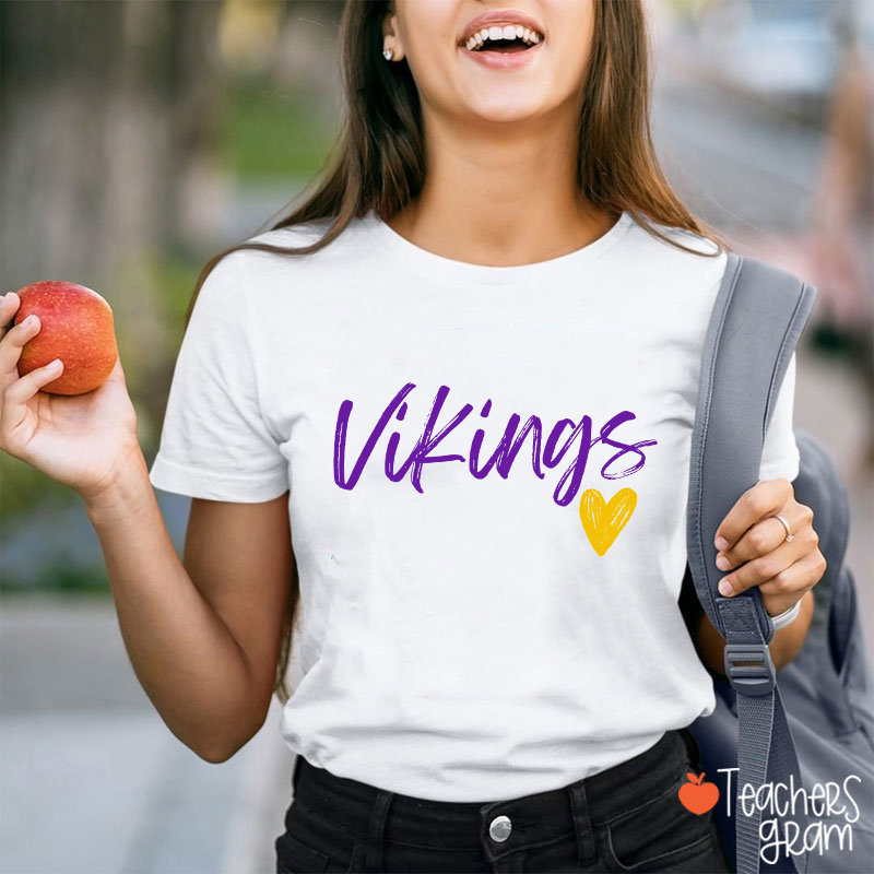 Personalized Mascot Sport Handwritten Heart Teacher T‑Shirt