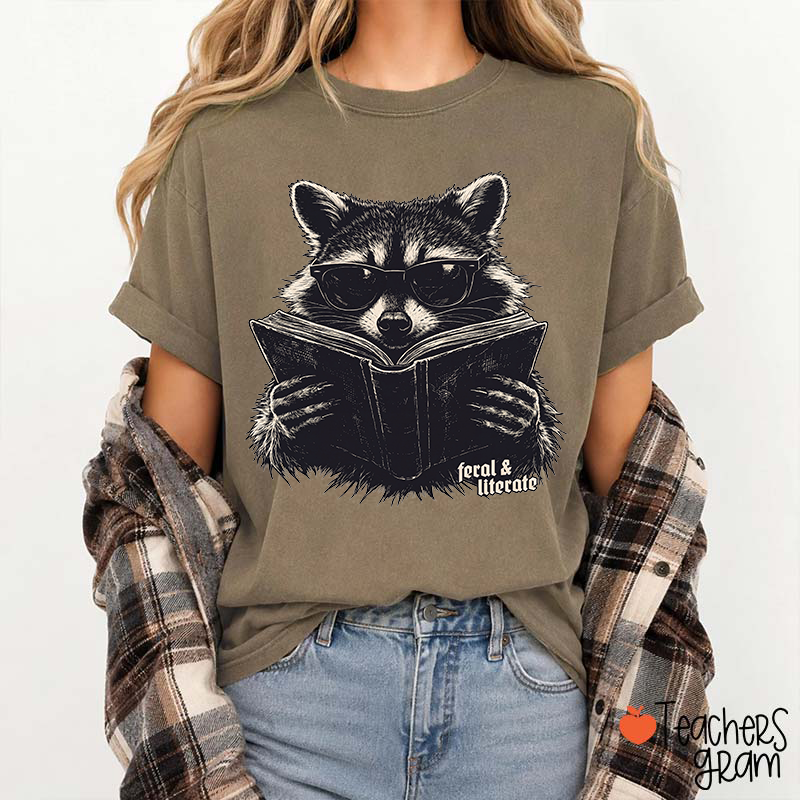 Feral And Literate Raccoon Teacher T-Shirt