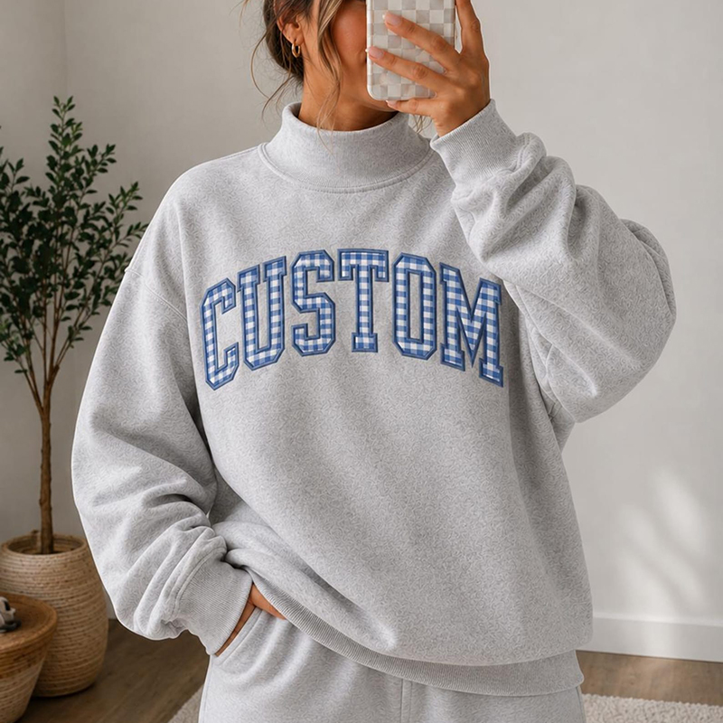 Personalized Gingham Applique Teacher Collar Mockneck