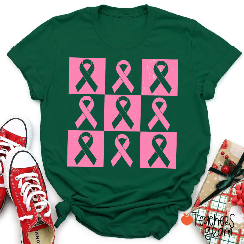 Pink Ribbon Breast Cancer Awareness Teacher T-Shirt