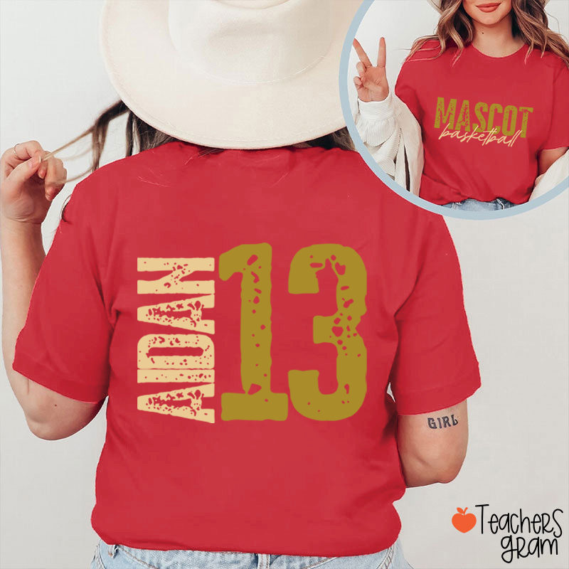 Personalized Mascot Name And Number Basketball Teacher Two Sided T-Shirt