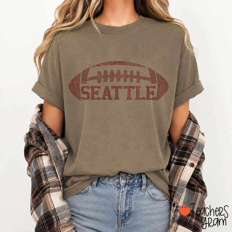 Personalized Color Text Football Sparkling Teacher T‑Shirt