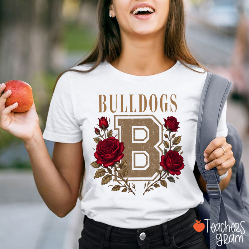 Personalized Mascot Sport Floral Initial Letter Teacher T‑Shirt