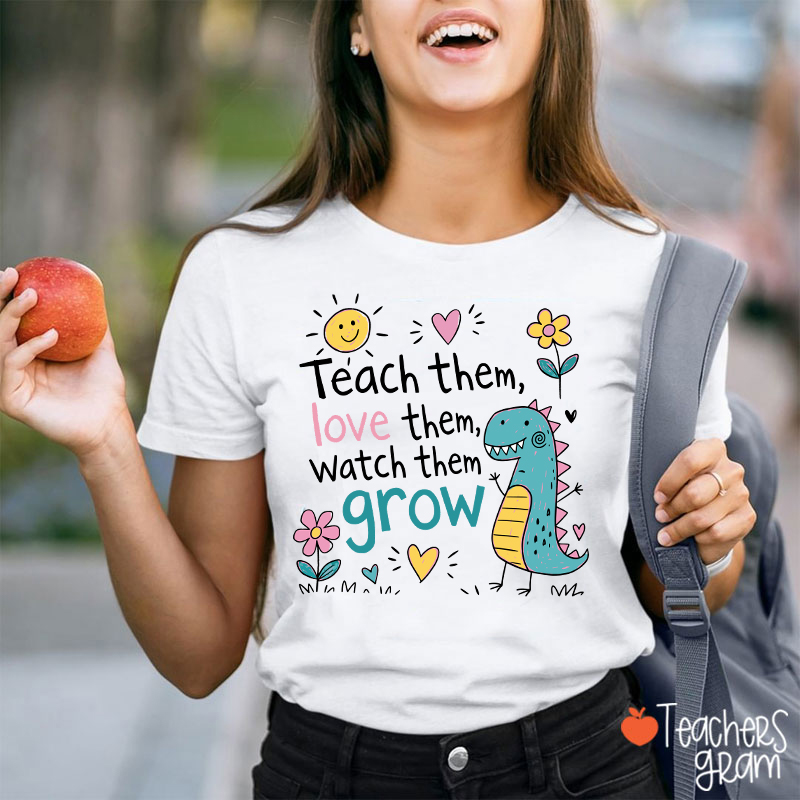 Cute Dinosaur Flower Quote Graphic Teacher T-Shirt