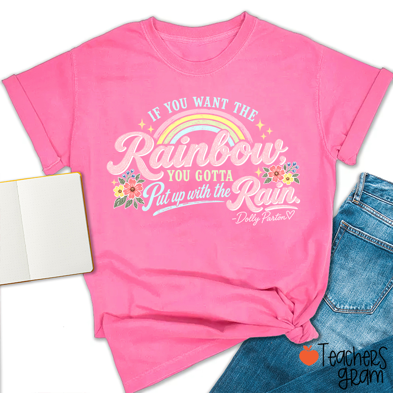 Dolly Parton Rainbow Quote Floral Teacher T‑Shirt