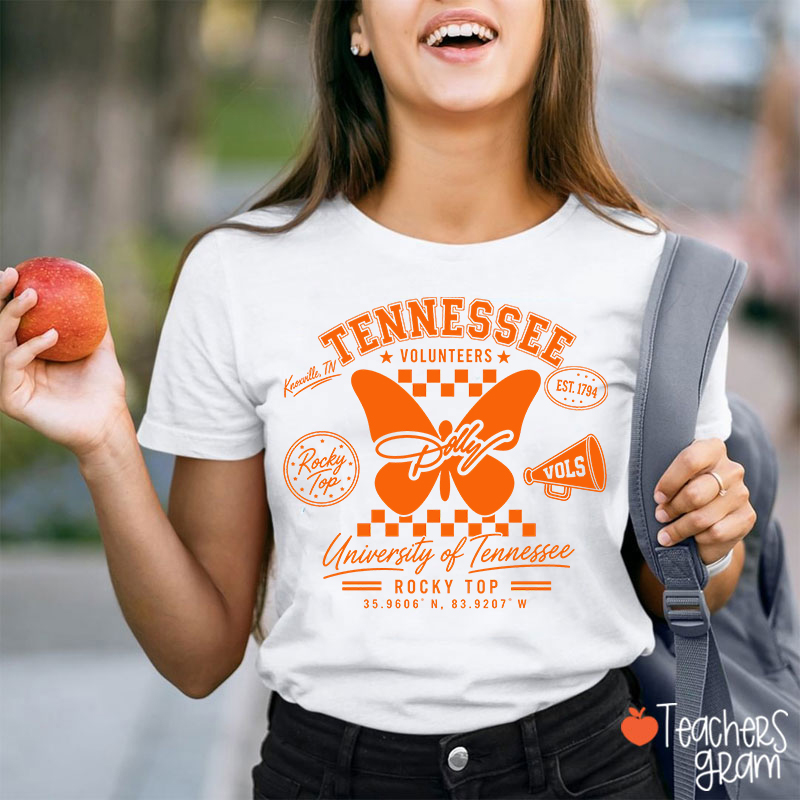 Tennessee Volunteers Rocky Top Dolly Butterfly Teacher T-Shirt