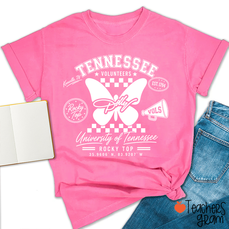 Tennessee Volunteers Rocky Top Dolly Butterfly Teacher T-Shirt