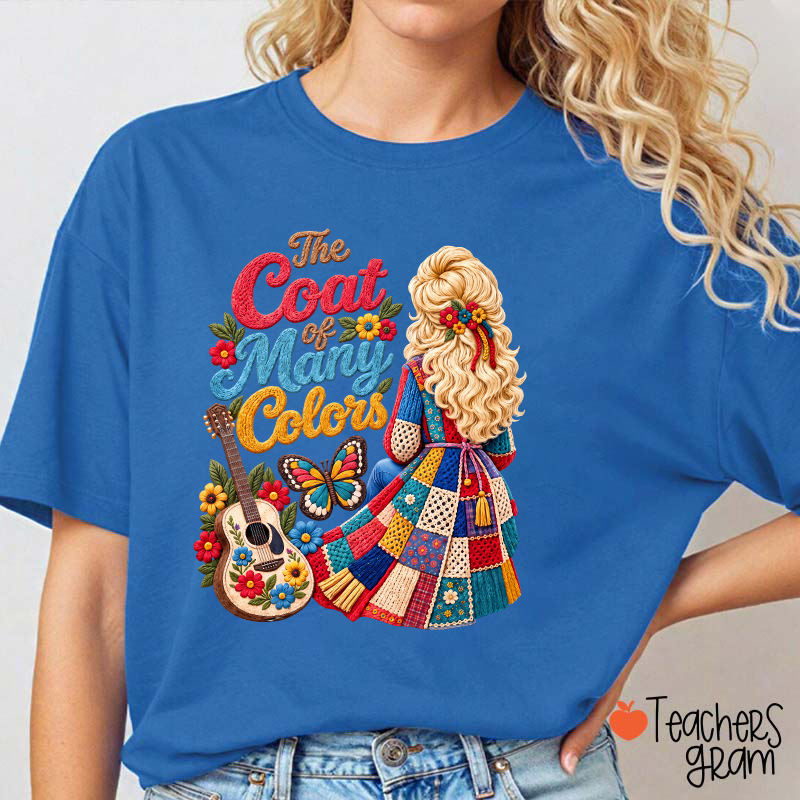 The Coat Of Many Colors Dolly Floral Guitar Teacher T-Shirt