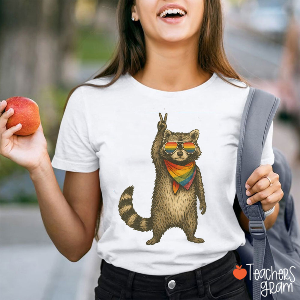 Funny Rainbow Raccoon Teacher T-Shirt