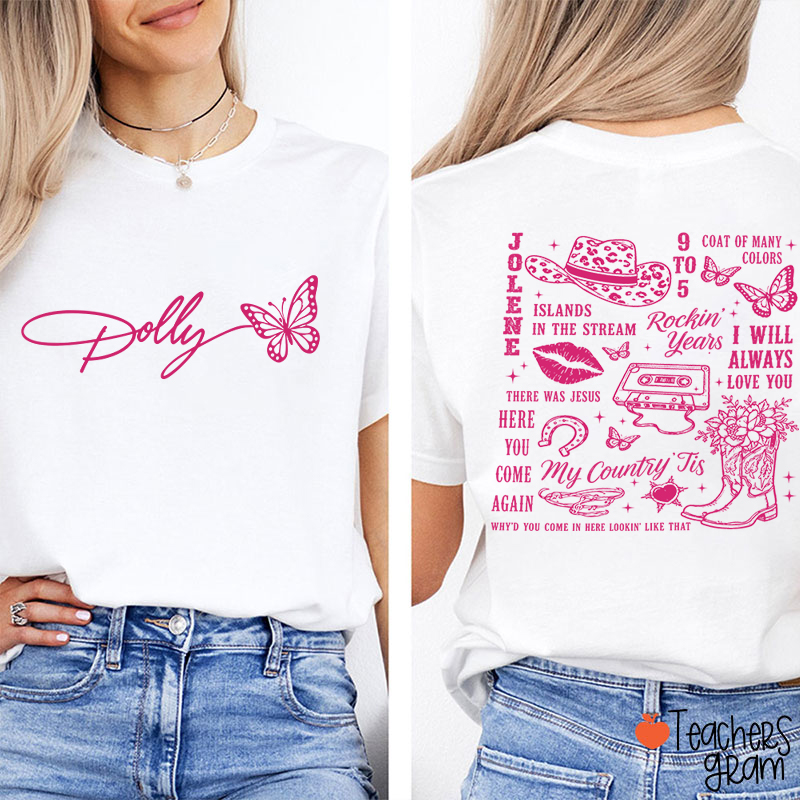 Butterfly Classic Song List Teacher Two Sided T‑Shirt-Teachersgram