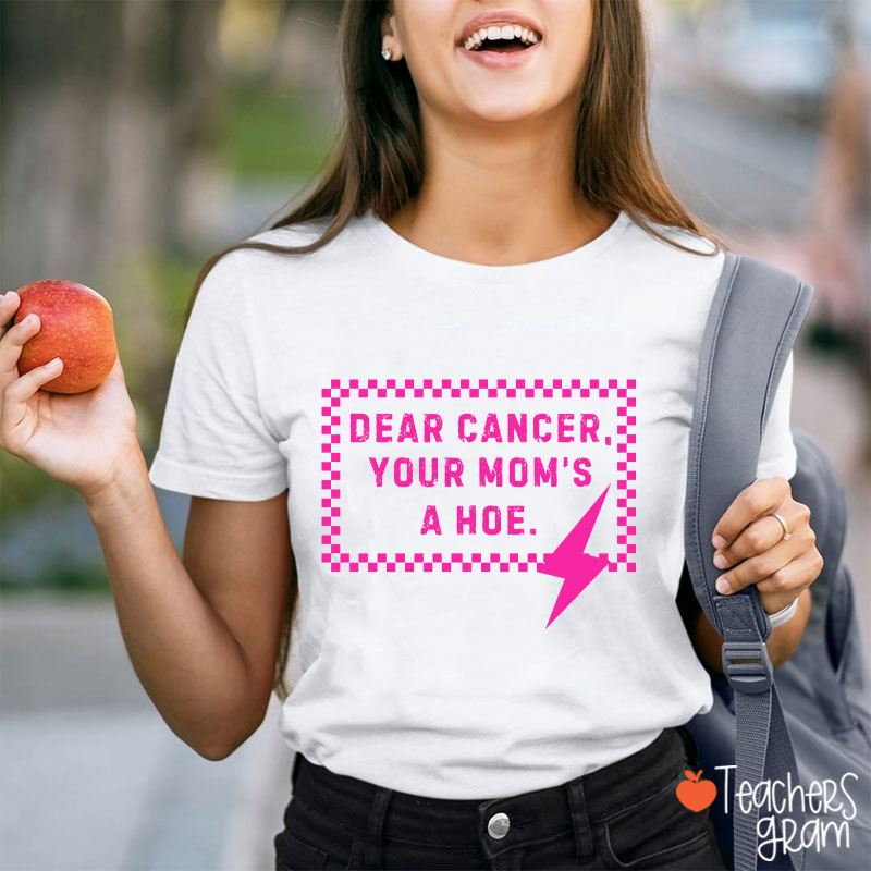 Funny Anti‑Cancer Quote Pink Checker Lightning Bolt Teacher T-Shirt