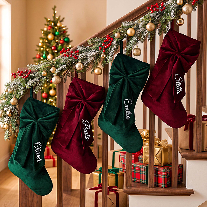 Personalized Embroidered Coquette Bow Velvet Teacher Christmas Stocking