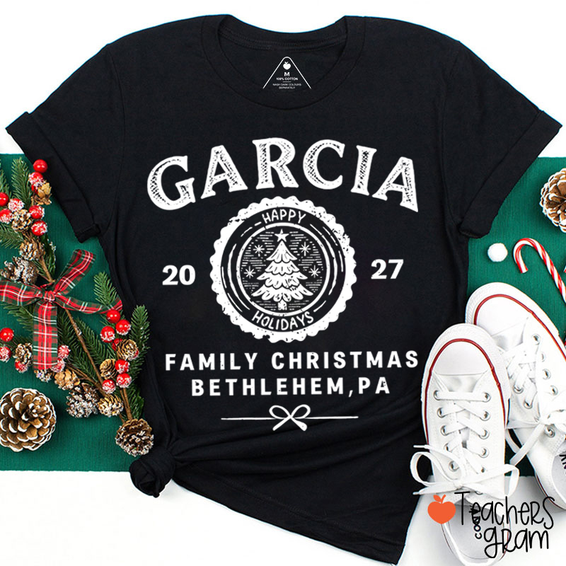 Personalized Vintage Family Christmas Crest Teacher T-Shirt