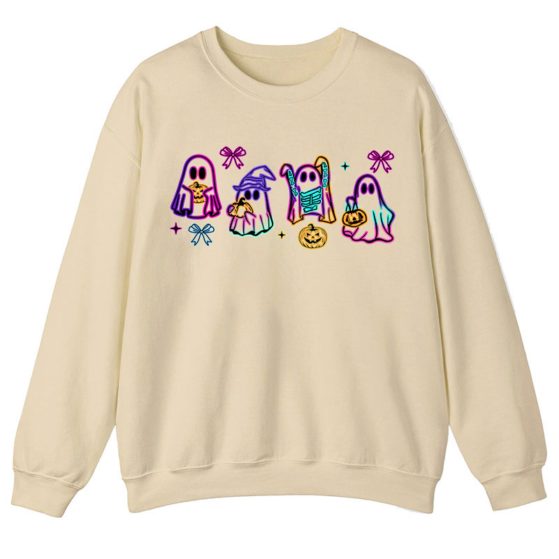 Colorful Neon Ghost Pumpkin Teacher Sweatshirt