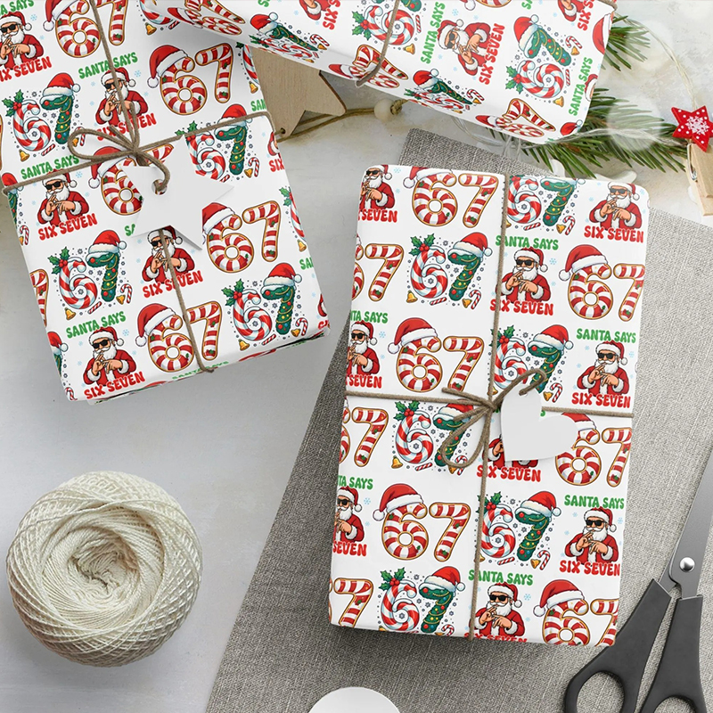 Trendy Six Seven Candy Cane Santa Teacher Wrapping Paper
