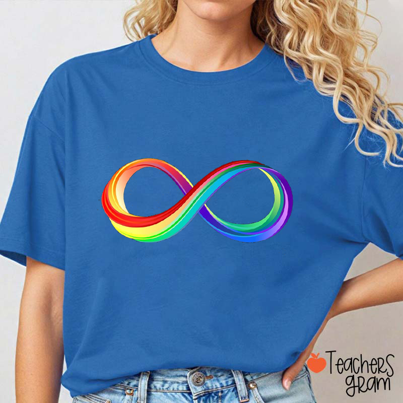 Rainbow Infinity Autism Awareness Teacher T-Shirt