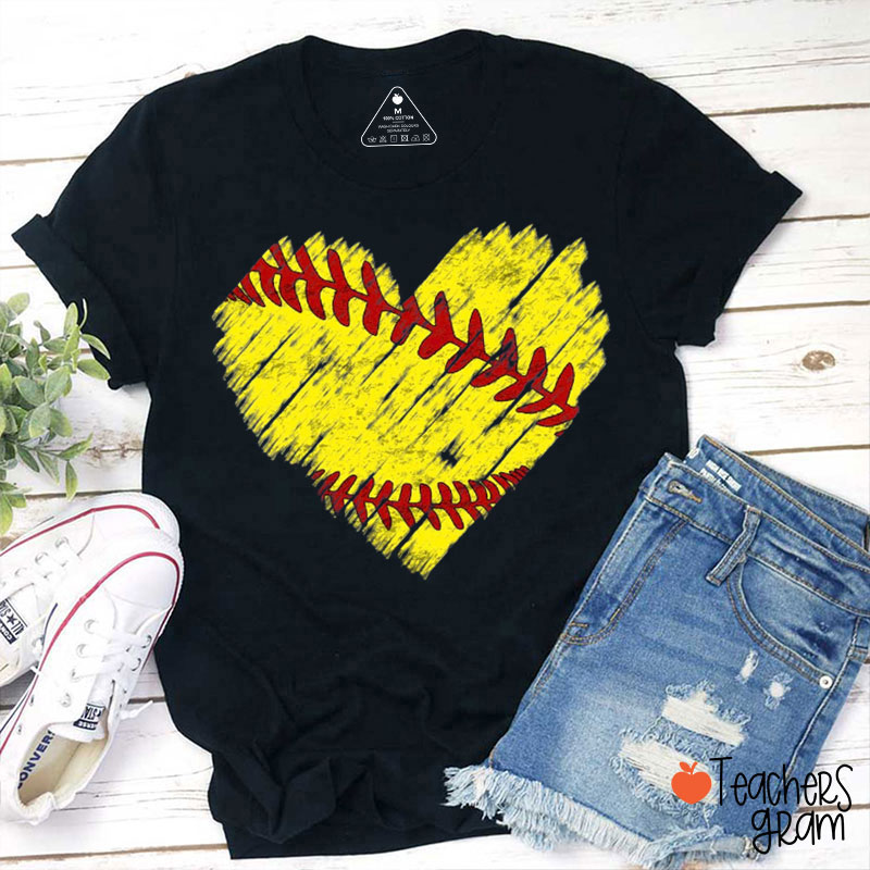 Softball Heart Teacher T-Shirt