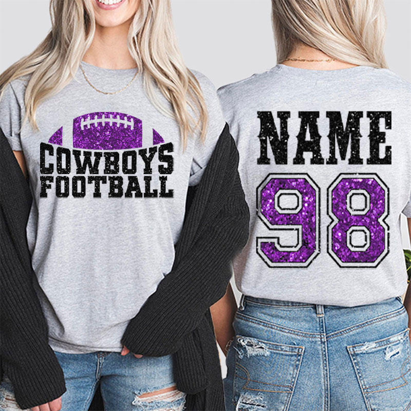 Personalized Team Name And Number Glitter Game Day Teacher Two Sided T-Shirt