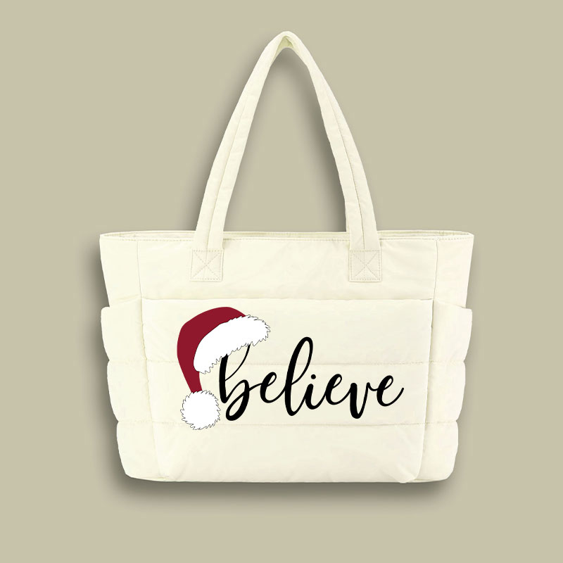 Believe Christmas Teacher Puffy Tote Bag