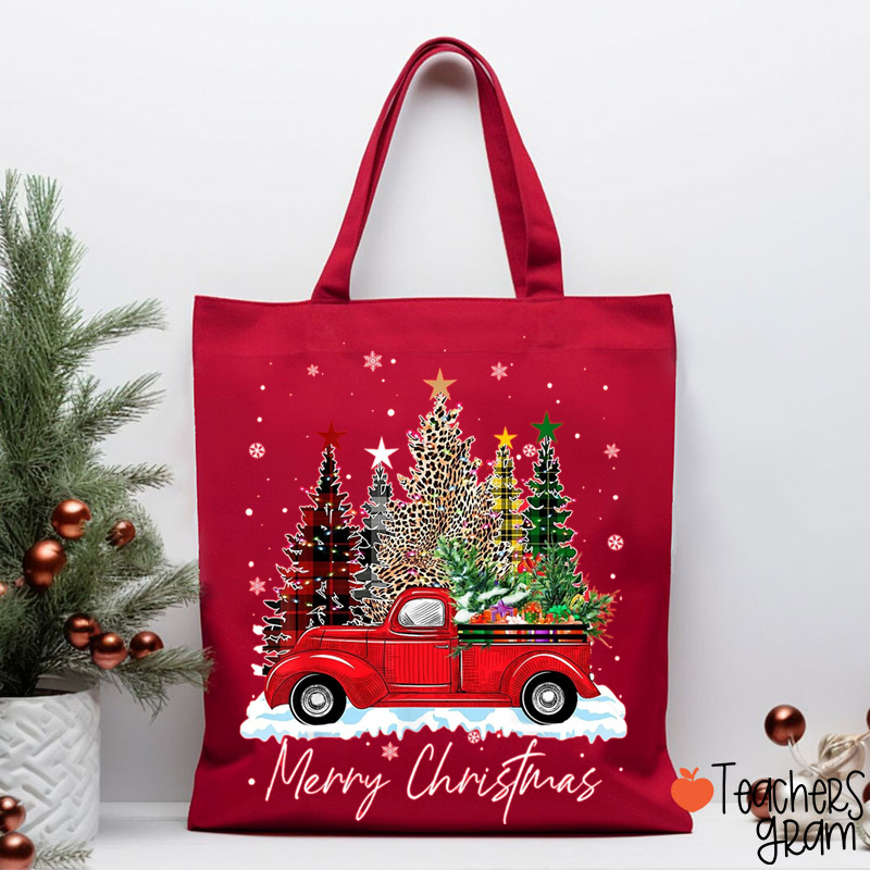 Merry Christmas Truck Christmas Tree Teacher Tote Bag