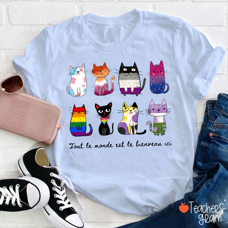 Rainbow Color Cats French Teacher T-Shirt
