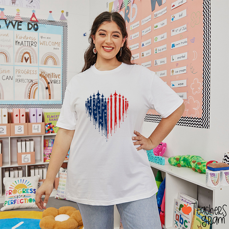Patriotic American Flag Heart Teacher T-Shirt