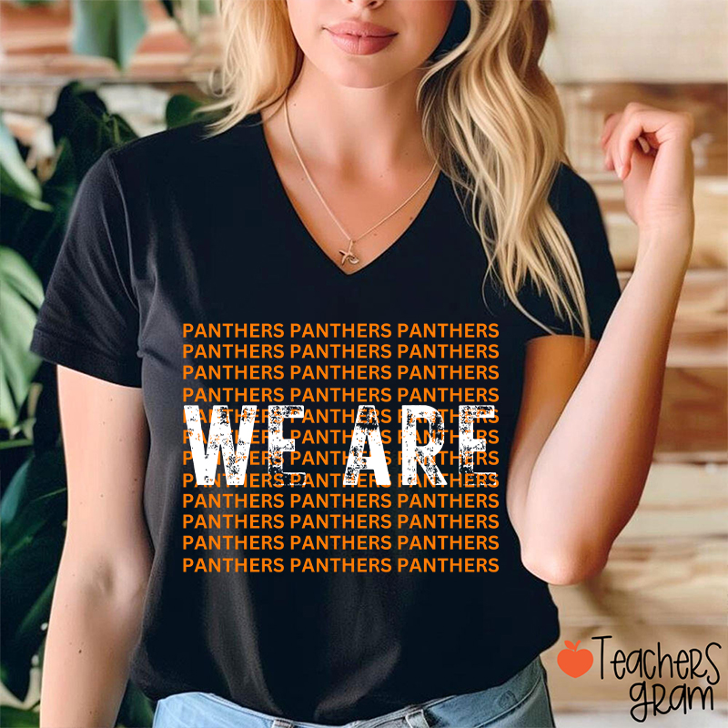 Personalized Mascot We Are School Spirit Teacher Female V-Neck T-Shirt