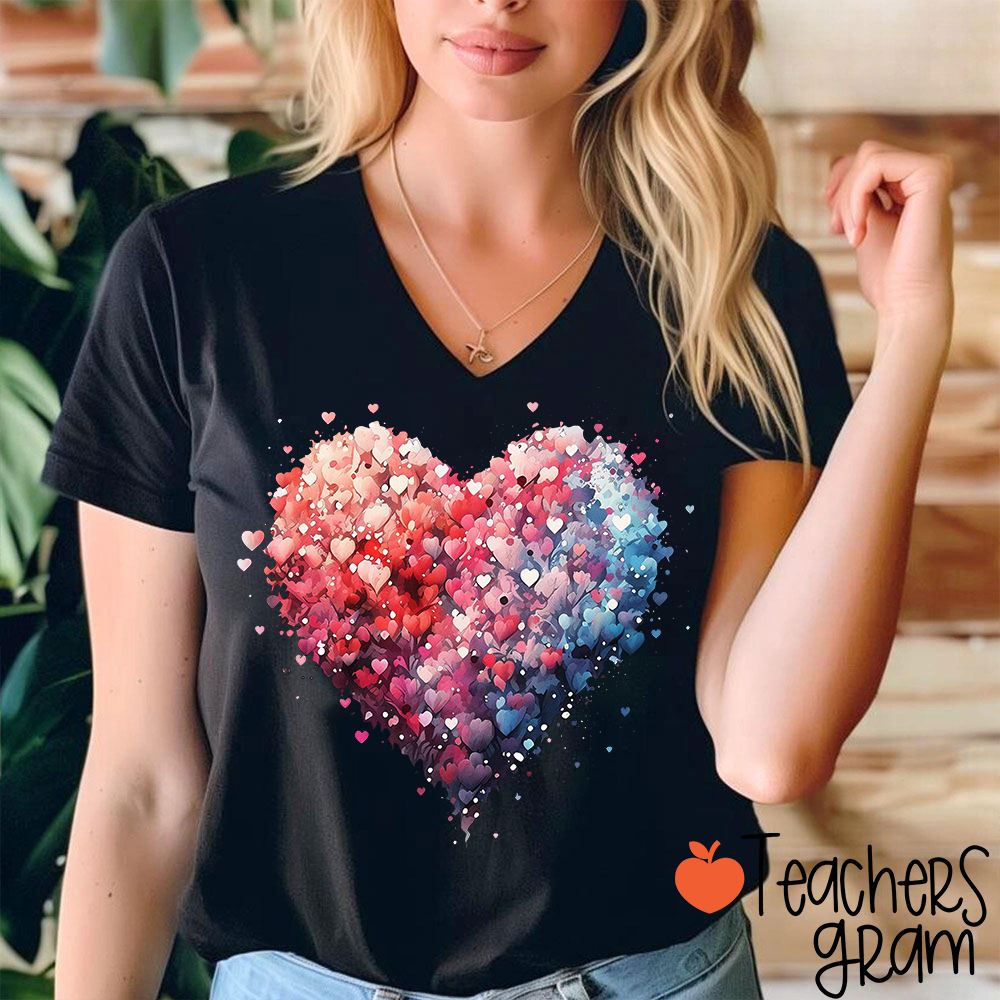 Bubble Heart Teacher Female V-Neck T-Shirt