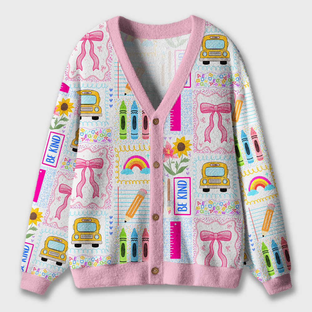 School Bus Coquette Bow Teacher Ugly Cardigan Sweaters