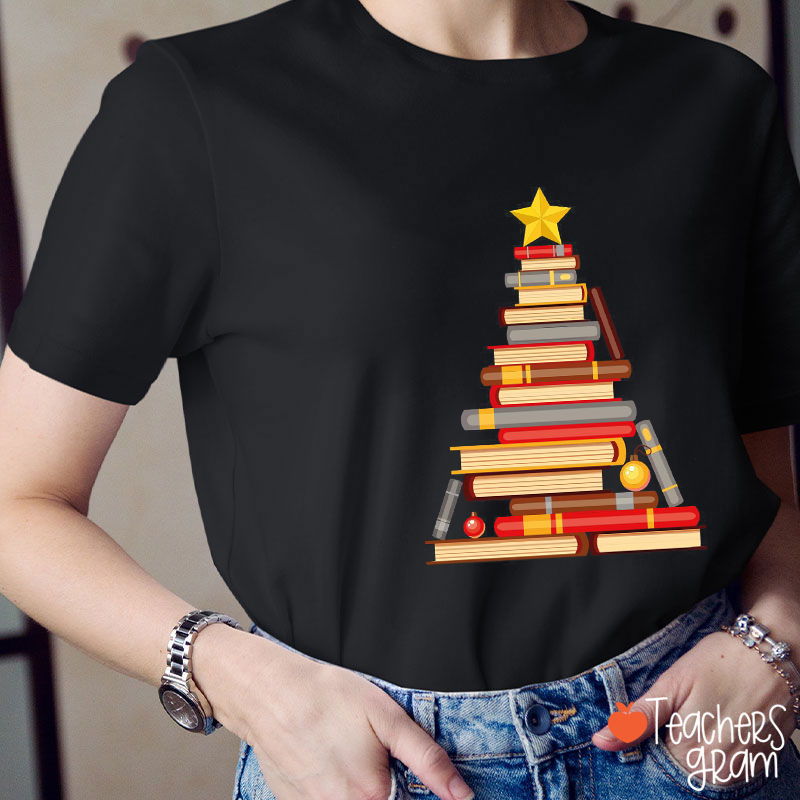Books Christmas Tree Teacher T-Shirt