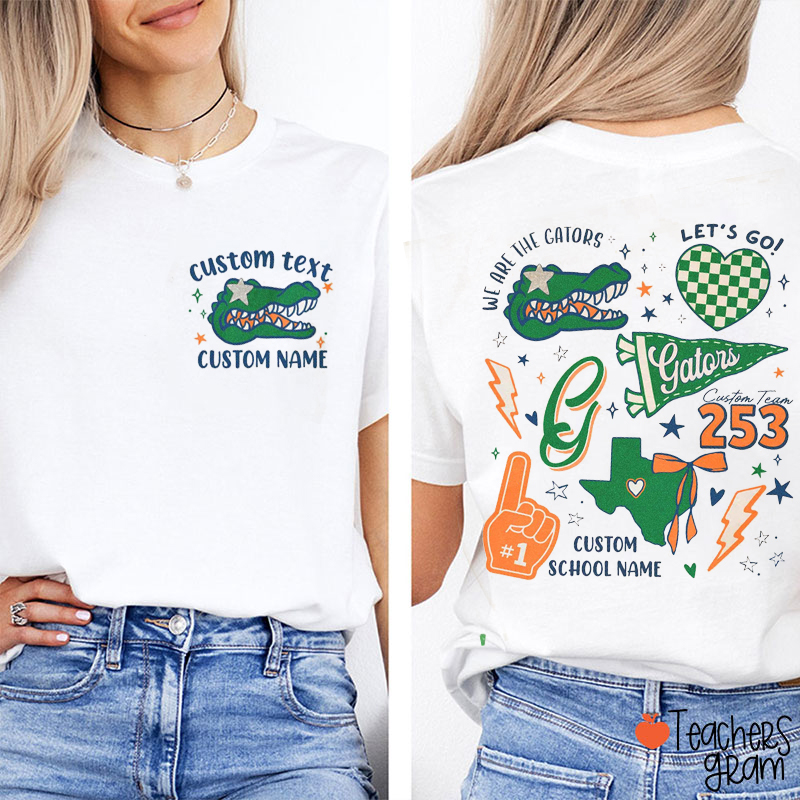 Personalized Mascot Retro Cheer For Them School Spirit Teacher Two Sided T-Shirt