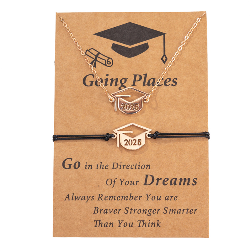 Graduation Cap Teacher Necklace And Bracelet Set