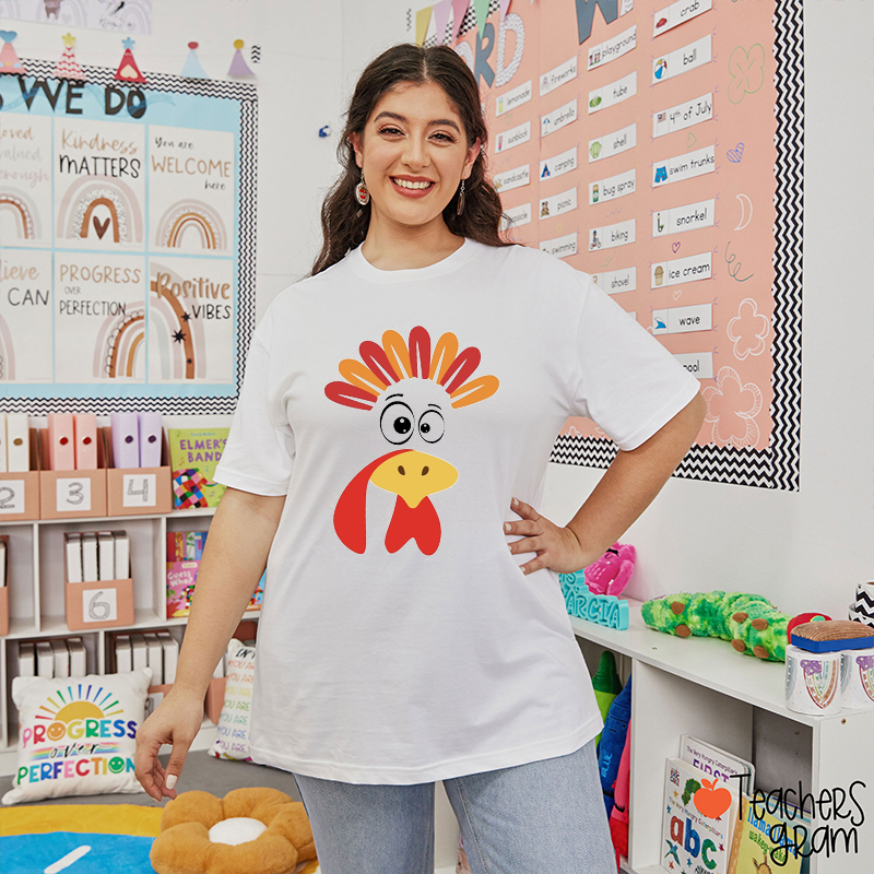 Personalized Turkey Face Thanksgiving Party Teacher T-Shirt