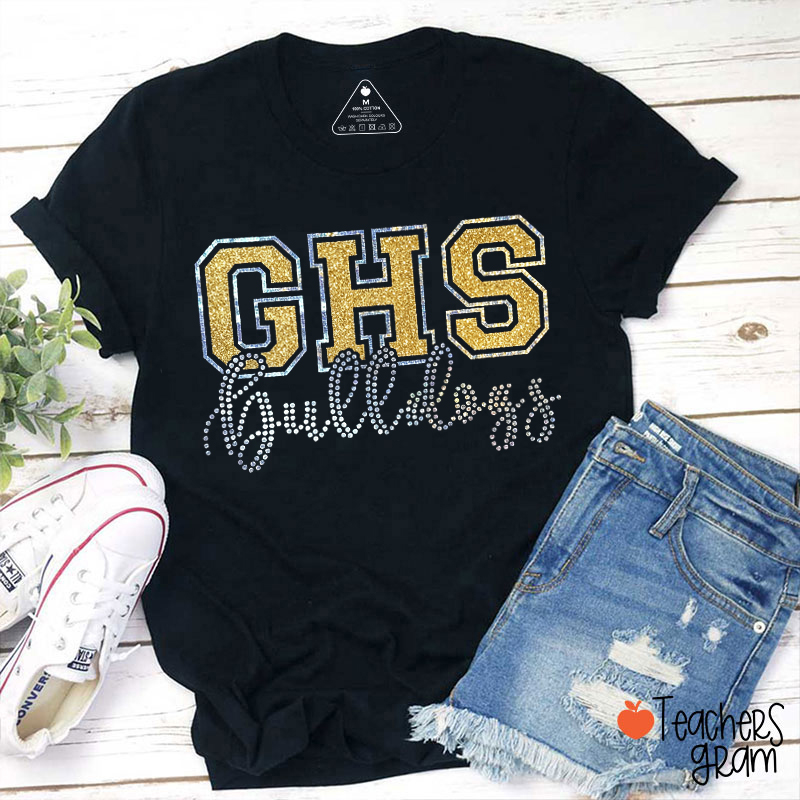 Personalized School Abbreviation And Name Faux Glitter Teacher T-Shirt